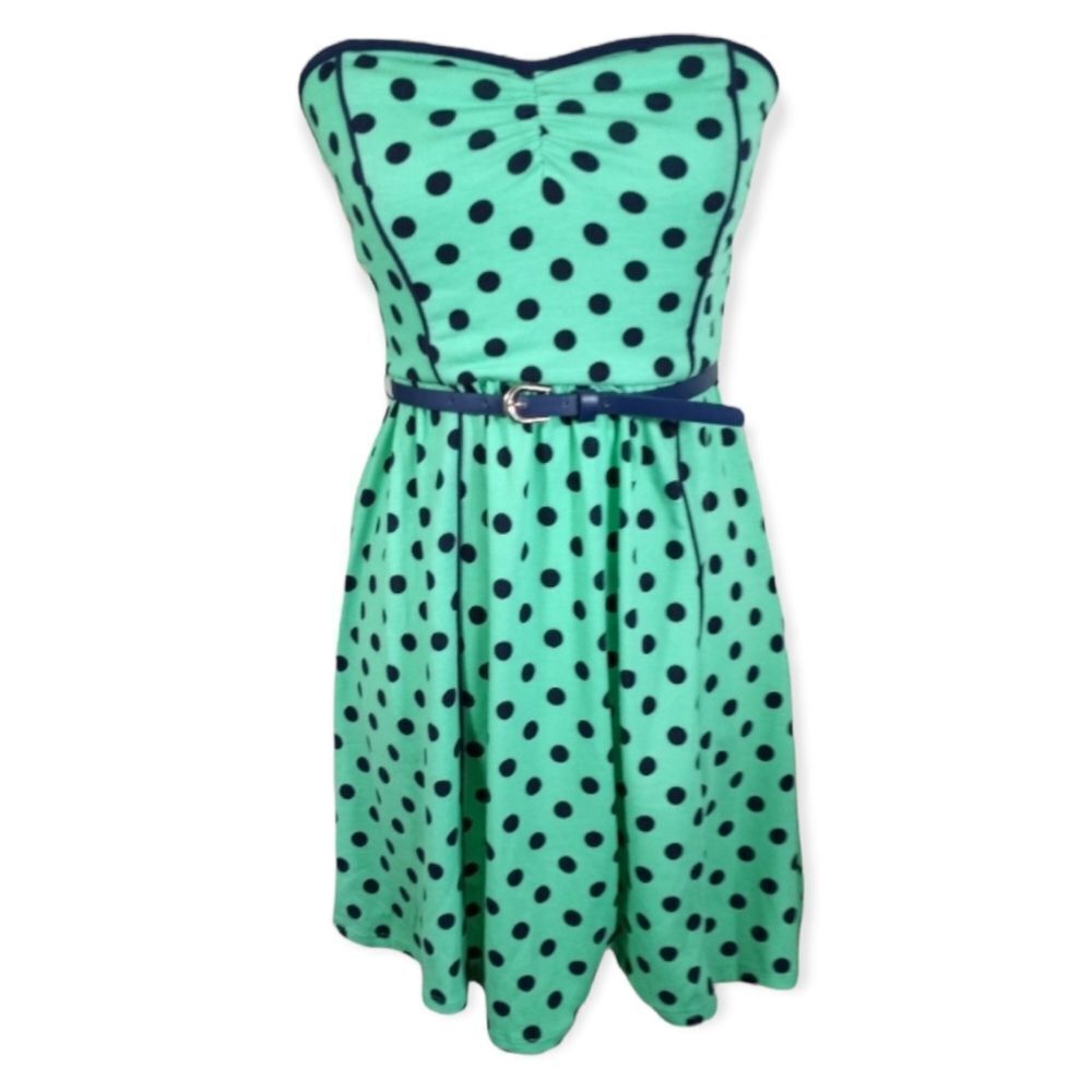 XHILARATION GREEN NAVY POLKA-DOT DRESS SZ.S EUC